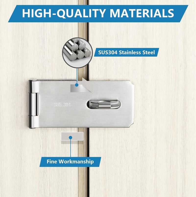 Mooche Door Lock Hasp Latch, Thicked SUS304 Stainless Steel Security Packlock Clasp Hasp Lock Latch for for Interior Door Front Door Toilet Door Barn Door Fence Door Garage Door Pet Room (Brushed, 4.21 Inch) - Image 4